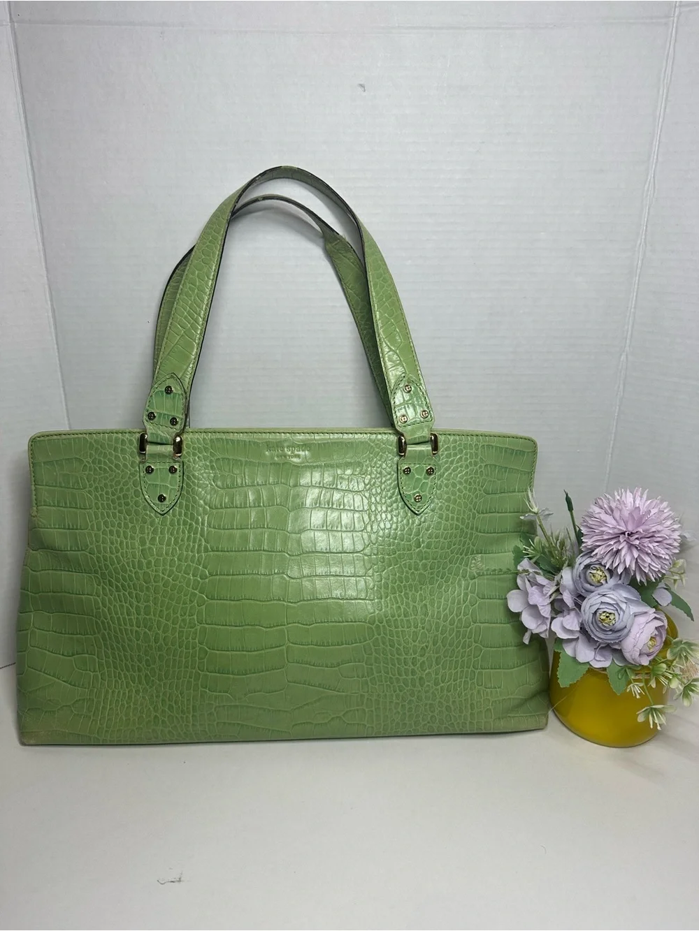 kate spade Light Green Croc-Embossed Tote